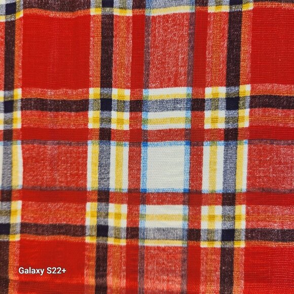 Marcus Bros Textiles Seersucker Plaid Fabric Red Yellow Cotton Blend 1970's - Picture 3 of 4
